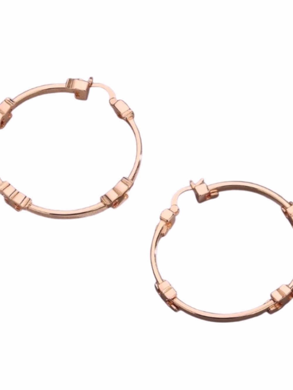 TORY BURCH • Rose Gold Serif T Logo Hoop Earrings - Picture 5 of 11